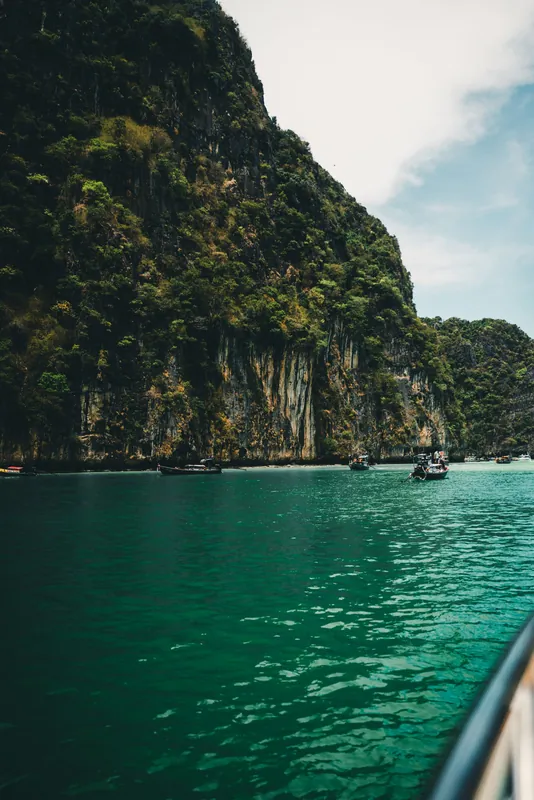 Limestone cliffs and turquoise water in the Andaman Sea, southern Thailand